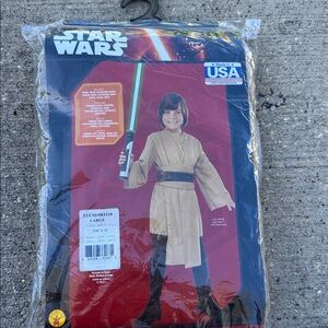 Star Wars Tan Jedi Outfit with Green Lightsaber